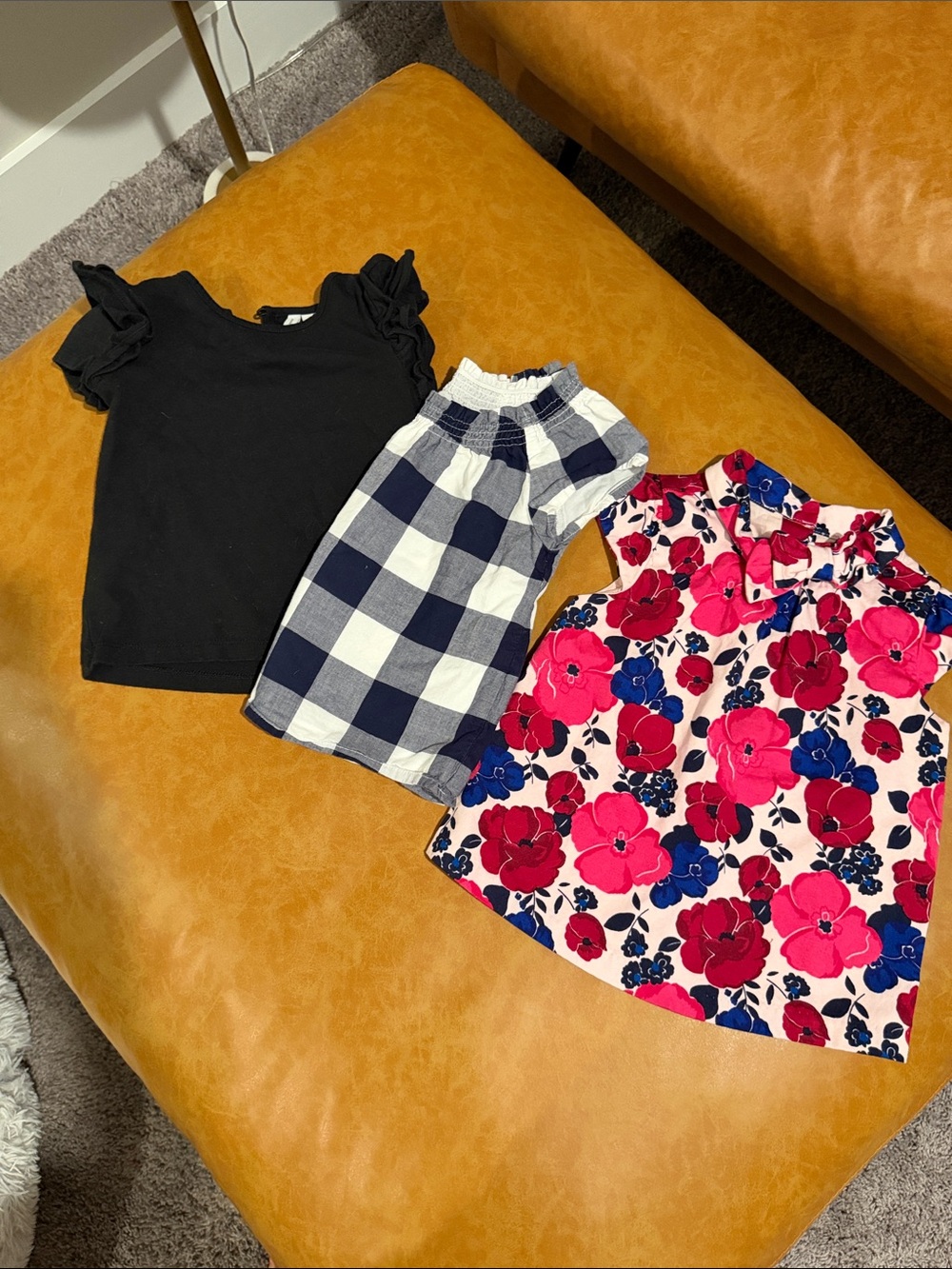Kids Floral Pink & Navy Dress Set with Black Top and Gingham Shorts